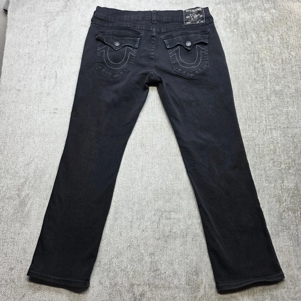 True Religion Ricky Relaxed Straight Black Jeans Mens 38 Flap Pocket Denim